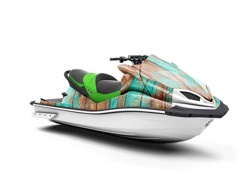 Distressed Aquamarine Wood Plank Jet Ski Vinyl Customized Wrap