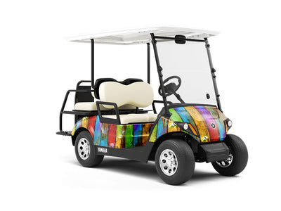 Distressed Boardwalk Wood Plank Wrapped Golf Cart