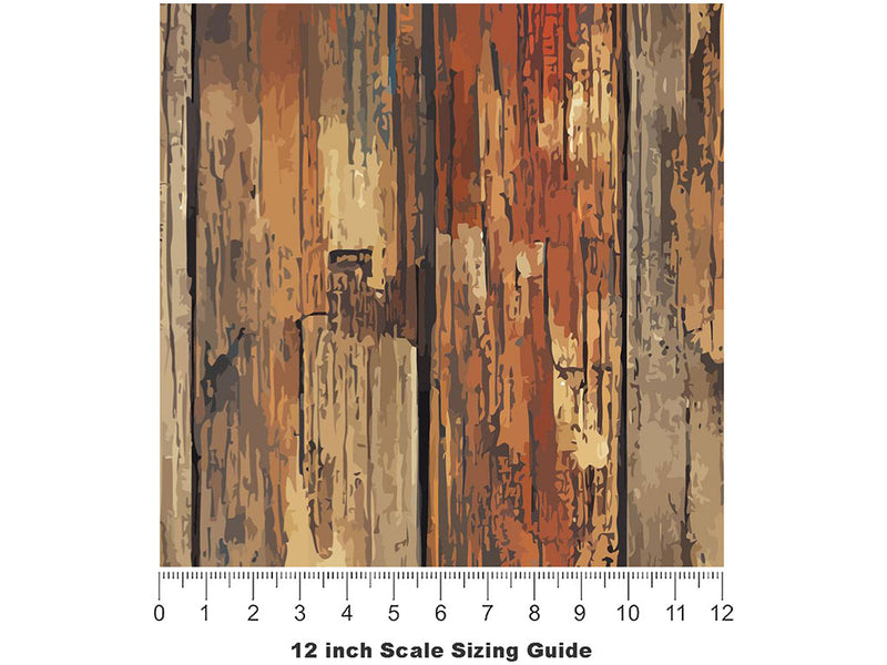 Distressed Cognac Wood Plank Vinyl Film Pattern Size 12 inch Scale~Rwraps Distressed Cognac Wood Plank Sizing Chart~3