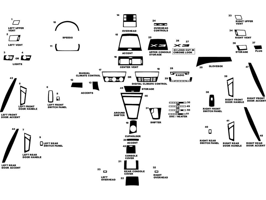 bmw x3 2004-2010 Dash Kit Diagram