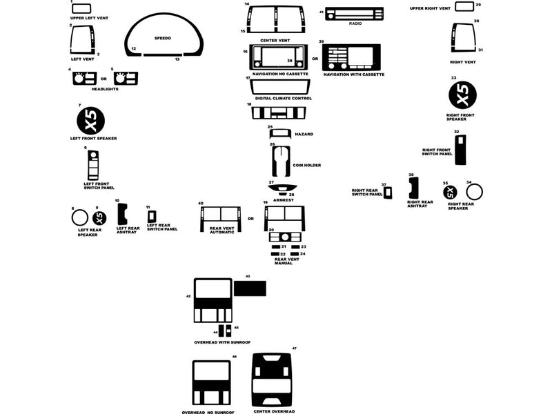 bmw x5 2000-2006 Dash Kit Diagram