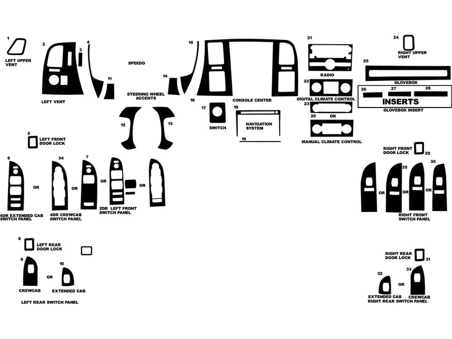 gmc sierra 2007-2013 (sle / wt) Dash Kit Diagram