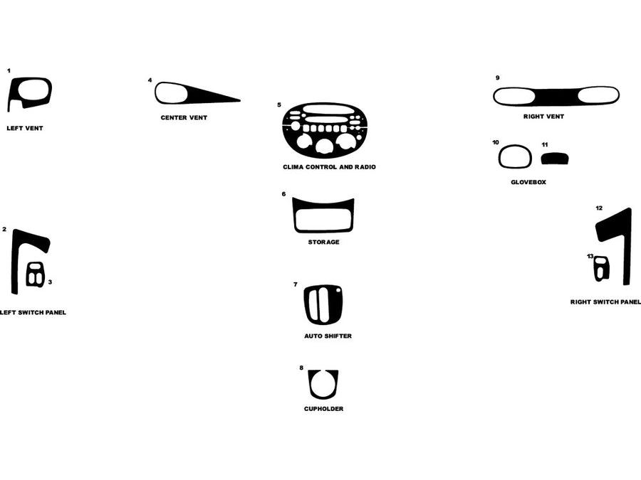ford escort 1998-2003 (zx2) Dash Kit Diagram