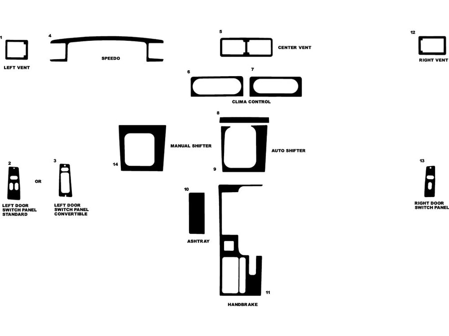 ford mustang 1987-1993 Dash Kit Diagram
