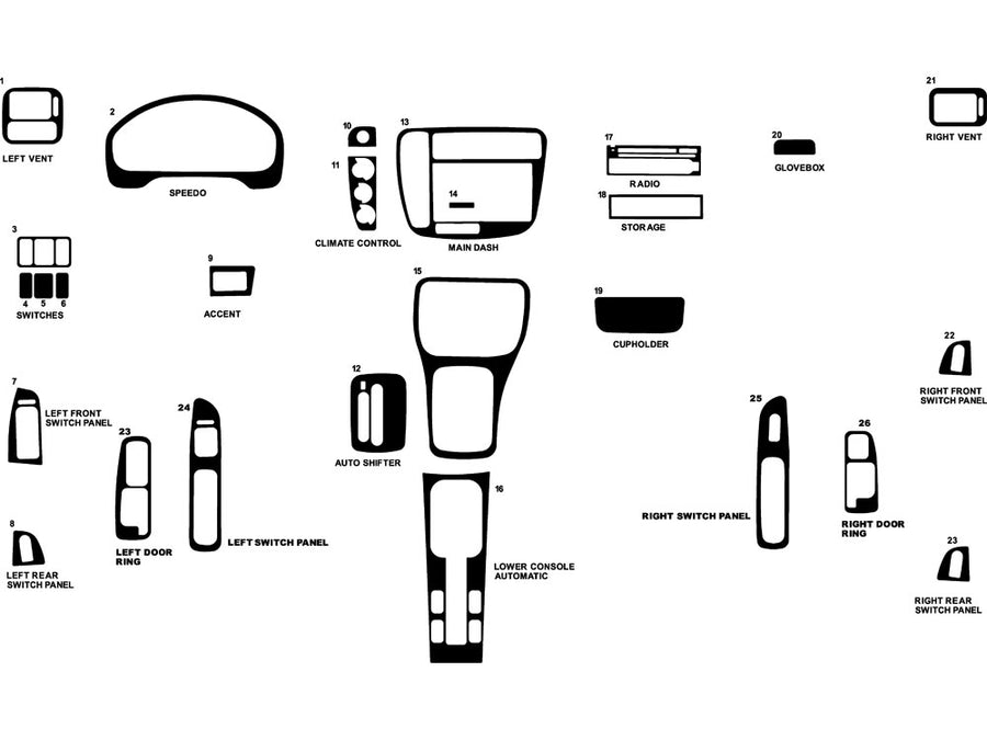 honda civic 1999-2000 Dash Kit Diagram