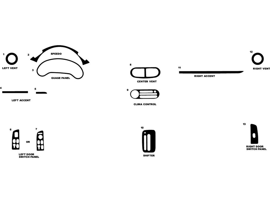 honda del sol 1993-1997 Dash Kit Diagram