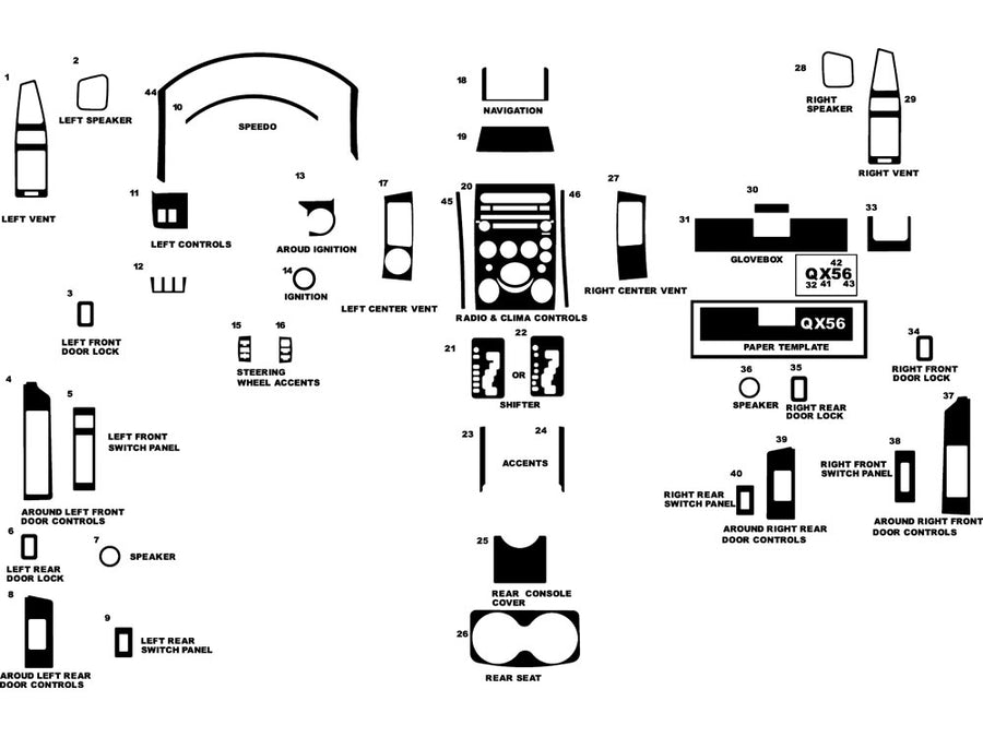 infiniti qx56 2004-2007 Dash Kit Diagram