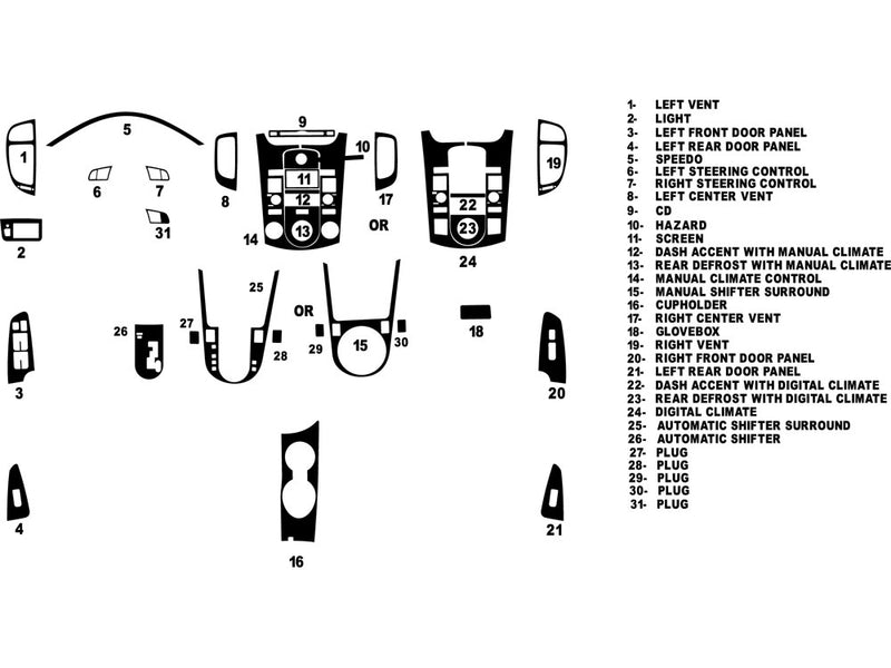 kia forte 2011-2013 (hatchback) Dash Kit Diagram