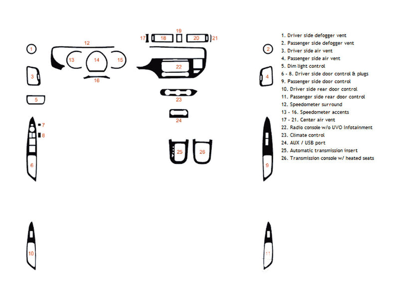 kia rio 2012-2017 Dash Kit Diagram