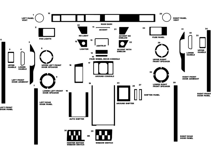 land rover range rover 1989-1993 Dash Kit Diagram