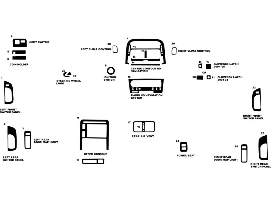 lexus ls 2001-2003 Dash Kit Diagram