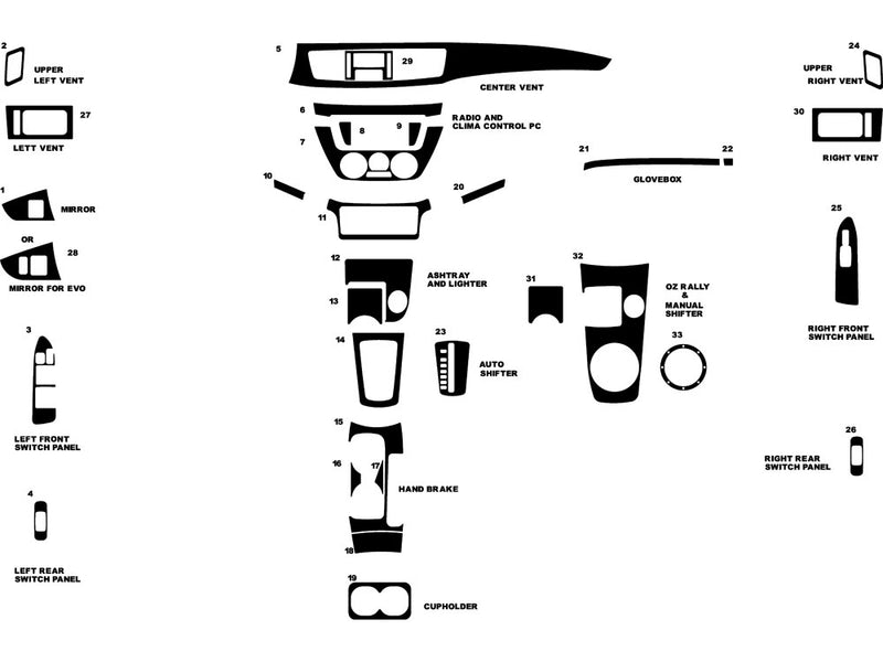 mitsubishi evolution 2003-2006 Dash Kit Diagram