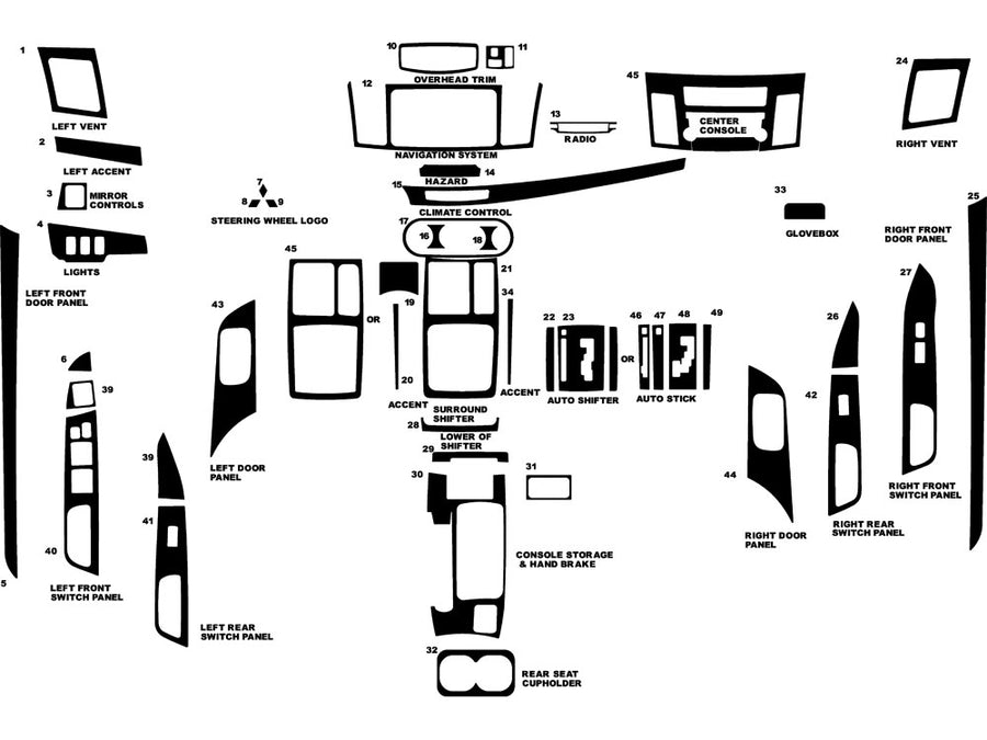 mitsubishi lancer 2008-2015 Dash Kit Diagram