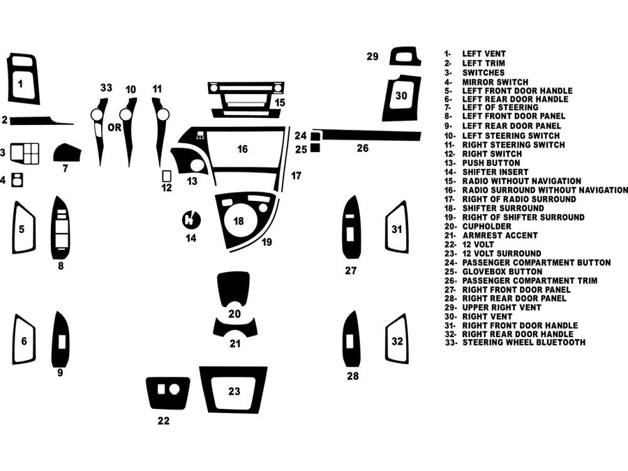 toyota prius 2010-2015 Dash Kit Diagram