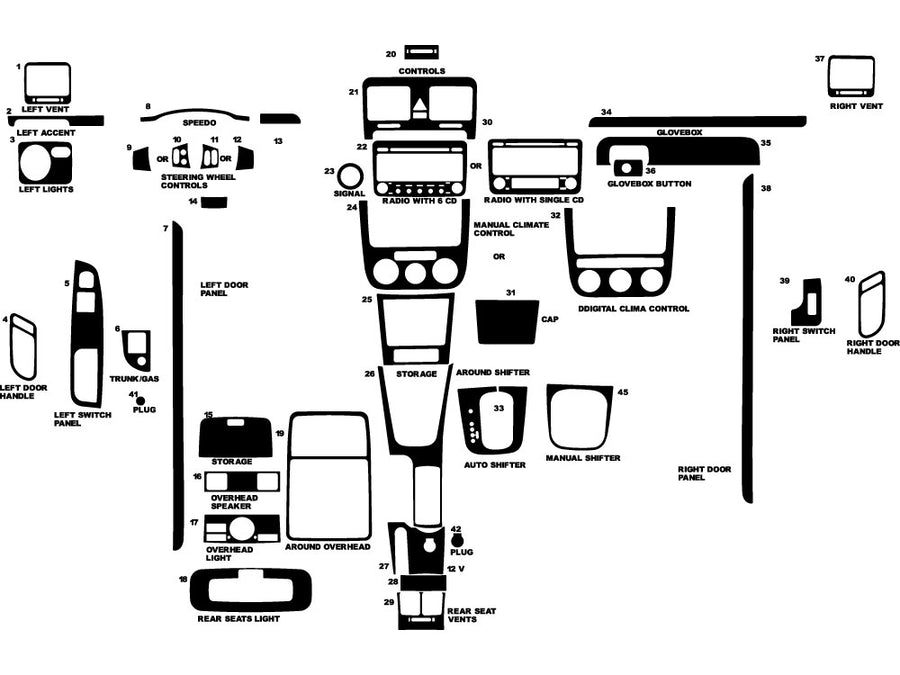 volkswagen gti 2006-2009 Dash Kit Diagram
