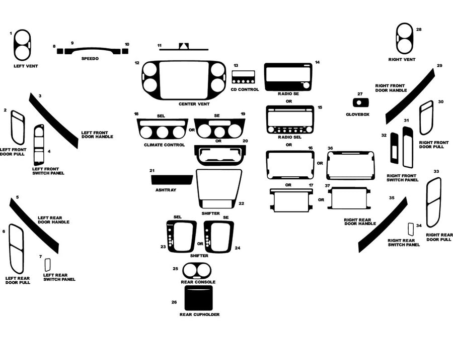 volkswagen tiguan 2009-2012 Dash Kit Diagram