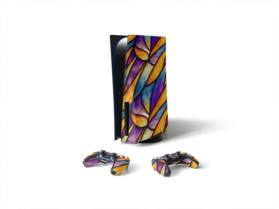 falling leaves stained glass Sony PS5 DIY Skin