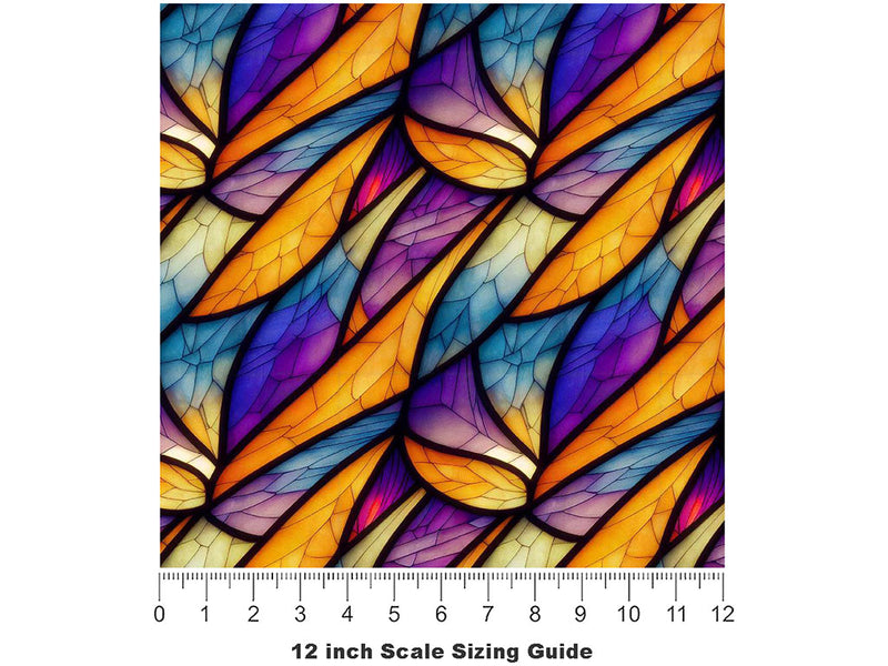 Falling Leaves Stained Glass Vinyl Film Pattern Size 12 inch Scale~Rwraps Falling Leaves Stained Glass Sizing Chart~2