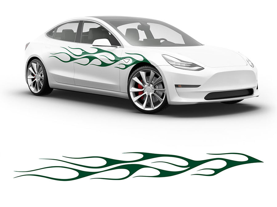 3M Dark Green Flames in the Wind Body Graphic~Full Side Auto Decal Kit~0
