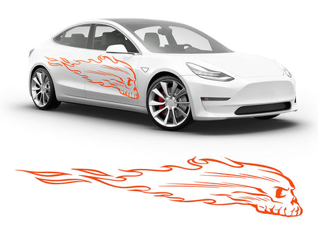 3M Bright Orange Flaming Skull Body Graphic~Full Side Auto Decal Kit~0