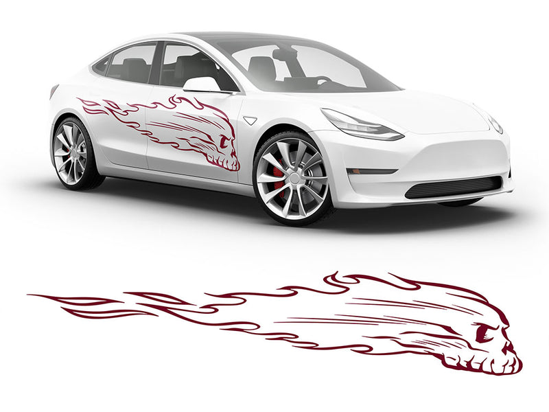 3M Burgundy Flaming Skull Body Graphic~Full Side Auto Decal Kit~0