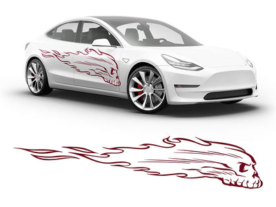 3M Burgundy Flaming Skull Body Graphic~Full Side Auto Decal Kit~0