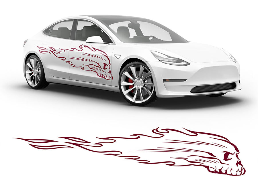 3M Burgundy Flaming Skull Body Graphic~Full Side Auto Decal Kit~0