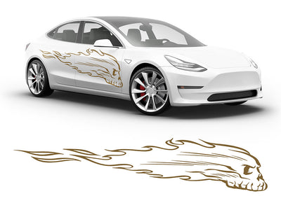 3M Gold Flaming Skull Body Graphic~Full Side Auto Decal Kit~0