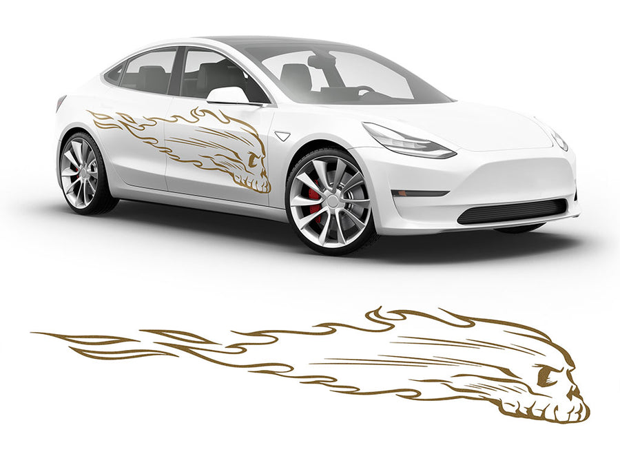 3M Gold Flaming Skull Body Graphic~Full Side Auto Decal Kit~0