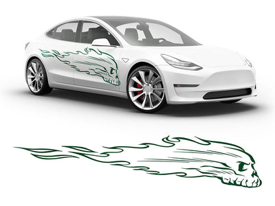 3M Dark Green Flaming Skull Body Graphic~Full Side Auto Decal Kit~0