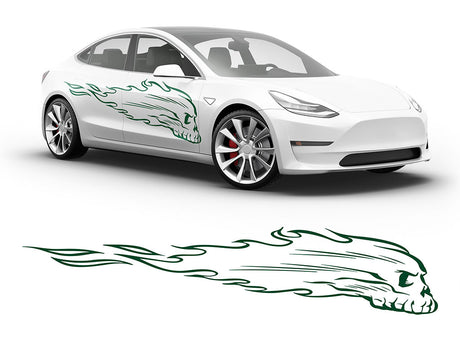 3M Dark Green Flaming Skull Body Graphic~Full Side Auto Decal Kit~0
