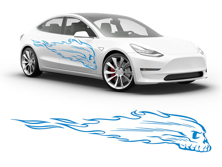 3M Light Blue Flaming Skull Body Graphic~Full Side Auto Decal Kit~0