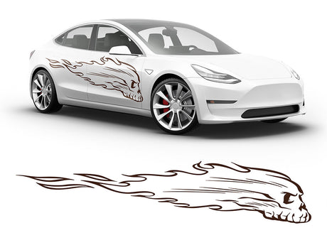 3M Brown Flaming Skull Body Graphic~Full Side Auto Decal Kit~0