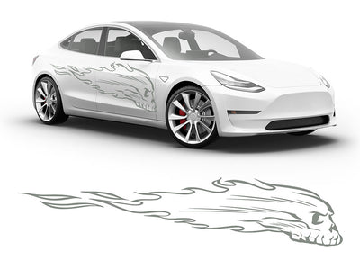 3M Light Gray Flaming Skull Body Graphic~Full Side Auto Decal Kit~0