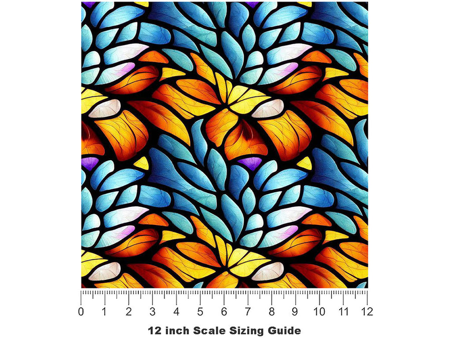 Floating Leaves Stained Glass Vinyl Film Pattern Size 12 inch Scale~Rwraps Floating Leaves Stained Glass Sizing Chart~2