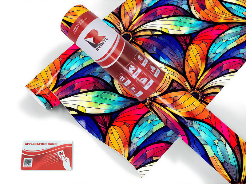 flowers bloom stained glass Craft Vinyl Roll