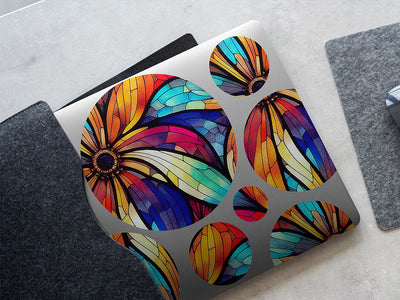 flowers bloom stained glass DIY Laptop Stickers