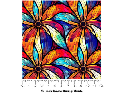 Flowers Bloom Stained Glass Vinyl Film Pattern Size 12 inch Scale~Rwraps Flowers Bloom Stained Glass Sizing Chart~2