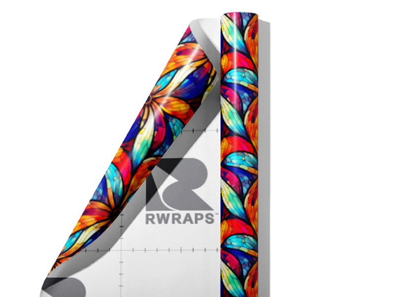 Flowers Bloom Stained Glass Wrap Film Sheets~Rwraps Series 914 Flowers Bloom Stained Glass Scrolled Sheet~3