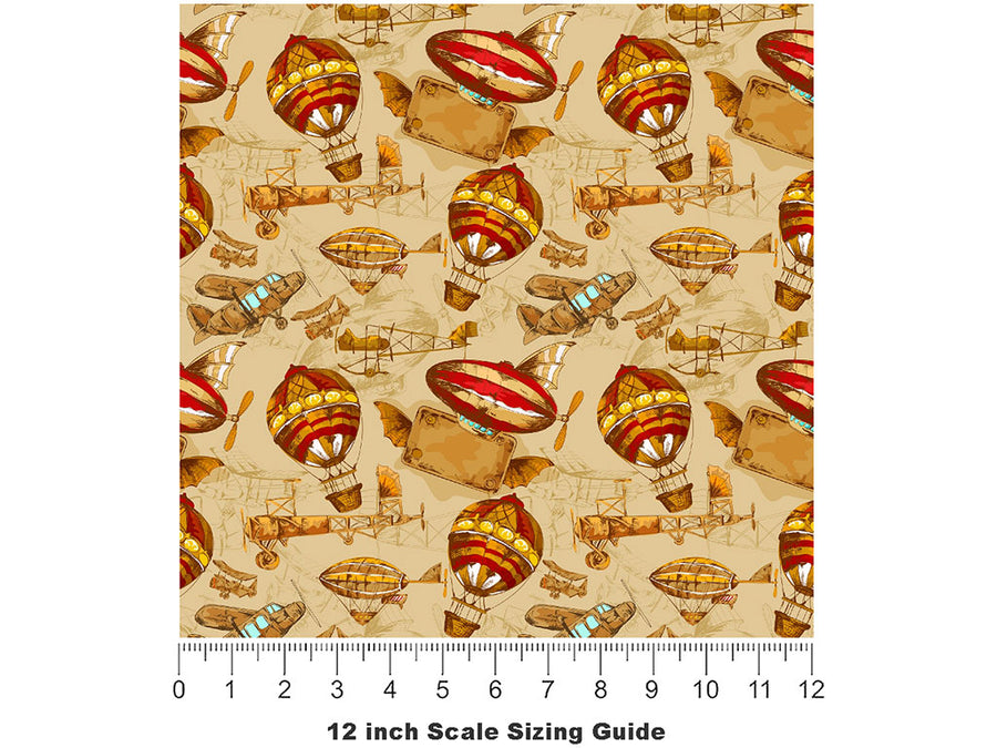 Flying Machines Steampunk Vinyl Film Pattern Size 12 inch Scale~Rwraps Flying Machines Steampunk Sizing Chart~2