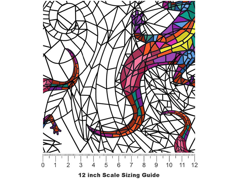 Glowing Geckos Stained Glass Vinyl Film Pattern Size 12 inch Scale~Rwraps Glowing Geckos Stained Glass Sizing Chart~2