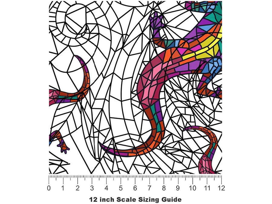 Glowing Geckos Stained Glass Vinyl Film Pattern Size 12 inch Scale~Rwraps Glowing Geckos Stained Glass Sizing Chart~2