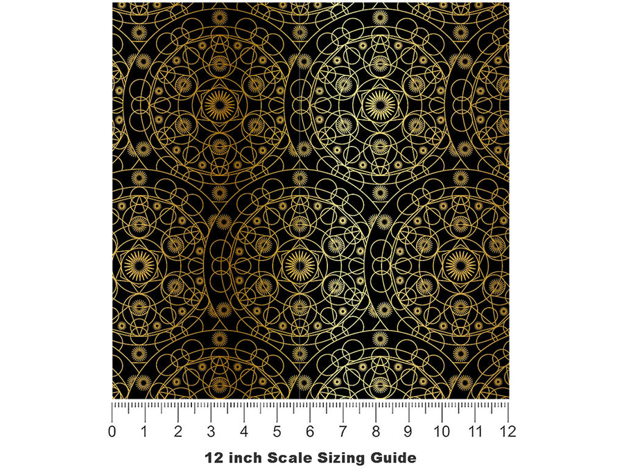 Gold Cylindrical Mandala Vinyl Film Pattern Size 12 inch Scale~Rwraps Gold Cylindrical Mandala Sizing Chart~2