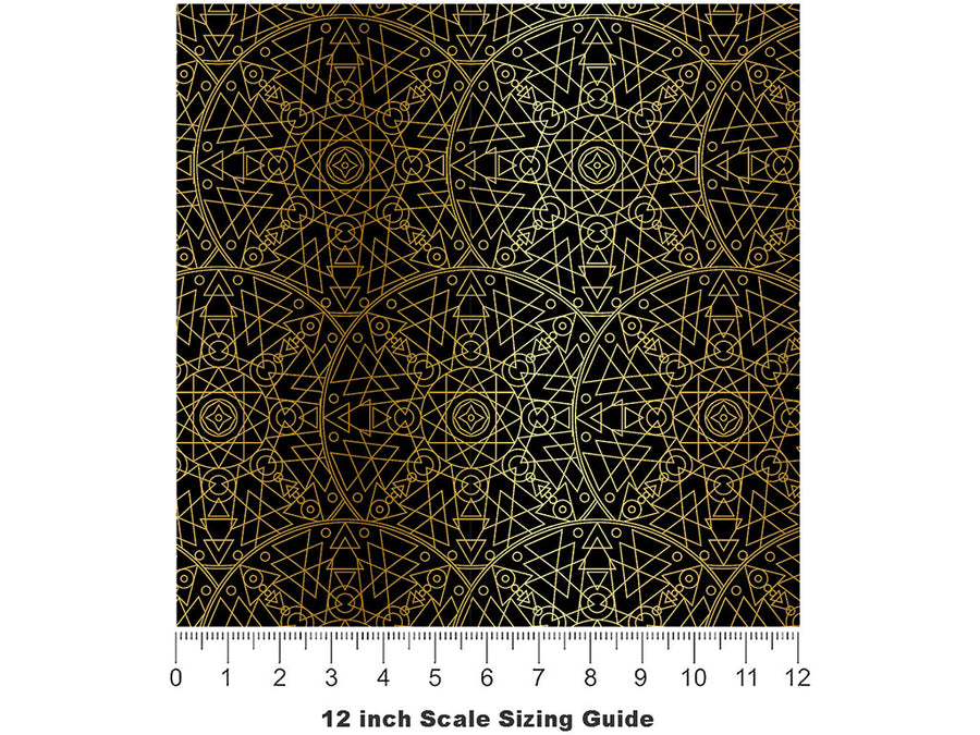 Gold Geometric Mandala Vinyl Film Pattern Size 12 inch Scale~Rwraps Gold Geometric Mandala Sizing Chart~2