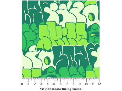 Green Bubbled Graffiti Vinyl Film Pattern Size 12 inch Scale~Rwraps Green Bubbled Graffiti Sizing Chart~3