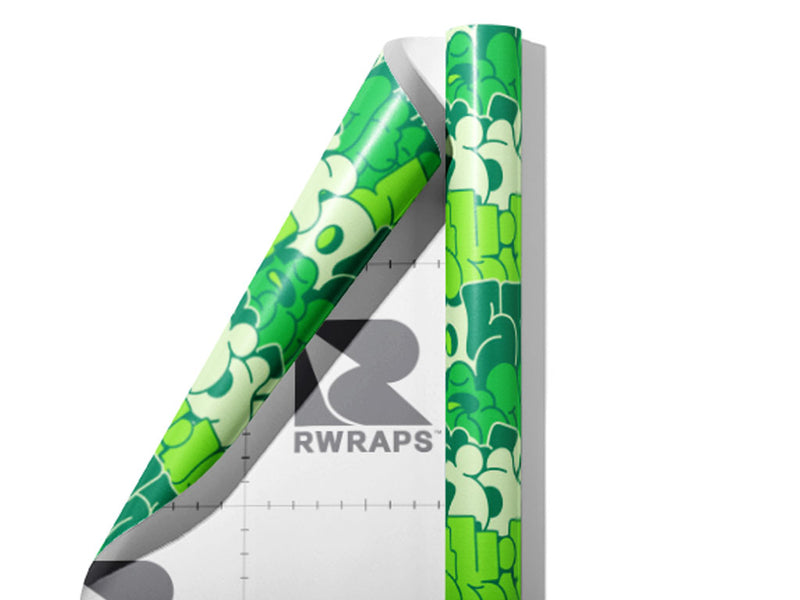 Green Bubbled Graffiti Wrap Film Sheets~Rwraps Series 914 Green Bubbled Graffiti Scrolled Sheet~4
