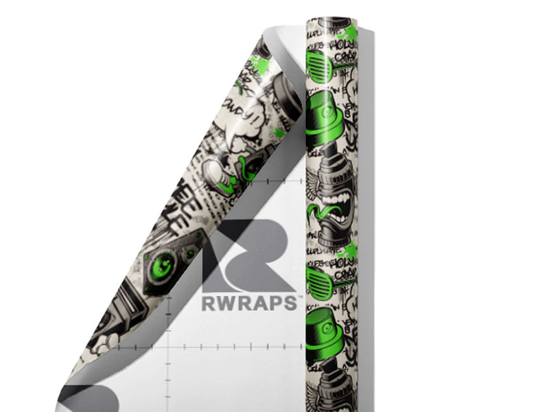 Green Free Style Graffiti Wrap Film Sheets~Rwraps Series 914 Green Free Style Graffiti Scrolled Sheet~3