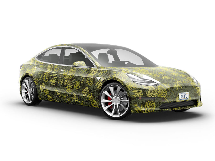 Green Rose Floral Vehicle Vinyl Wrap