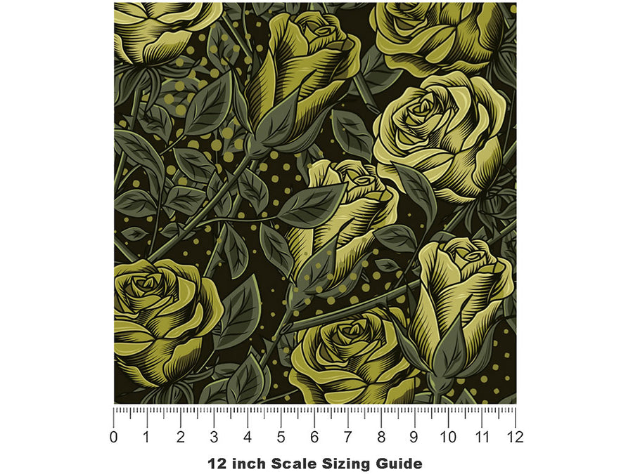 Green Rose Floral Vinyl Film Pattern Size 12 inch Scale~Rwraps Green Rose Floral Sizing Chart~2