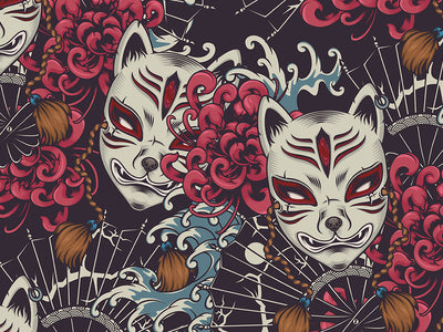 Grinning Kitsune Japanese Vinyl Wraps~Rwraps Series 914 Digitally Printed Vinyl Wrap~0